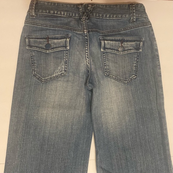 Mossimo Supply Co Extra Wide Jeans Low Rise Juniors 7 Light Blue Wash Distressed - Picture 5 of 14